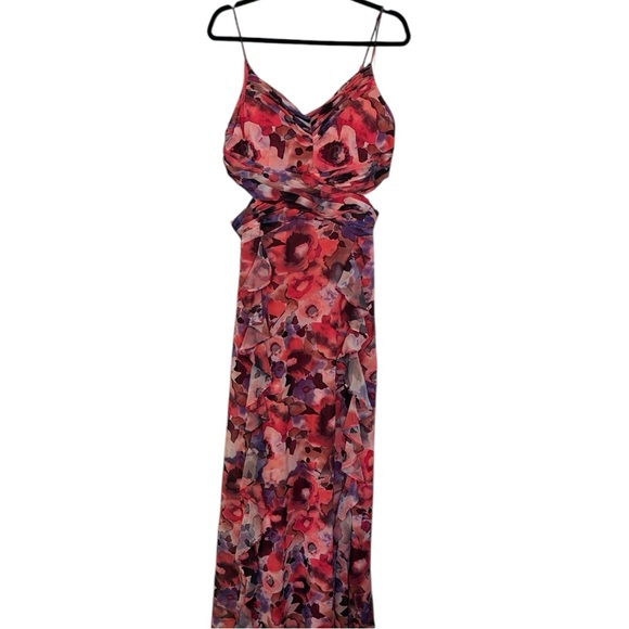 FRANK LYMAN WATERCOLOR FLORAL DRAPED MAXI DRESS, - Picture 4 of 9